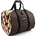 Amagabeli Sac de transport de bois de chauffage toile cirée grand transporteur de bûches de bois de chauffage feu fourre-tout de rangement en bois robuste porte-bûches de cheminée marron foncé