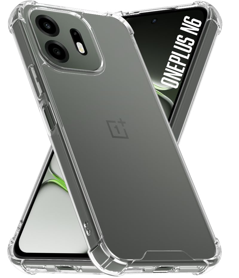 Image of RIGGEAR Shockproof Clear Hybrid Airbag Armor Back Cover Case Compatible with OnePlus N6 5G (Transparent PC and TPU Bumper)