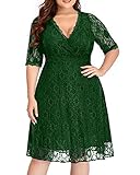 Women Plus Size Dresses for Wedding Guest Emerald Green Bridesmaid Semi Formal Cocktail Lace Midi Party Dark Green Dress