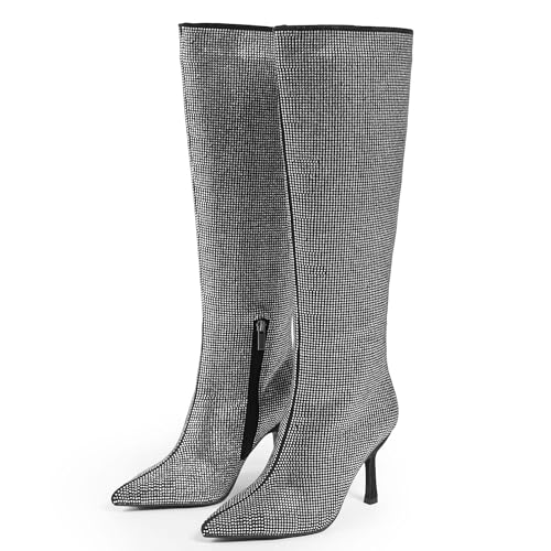 Women Knee High Boots 3 In Stiletto High Heel Pointed Toe Tall Boots Side Zipper Dress Long Boots