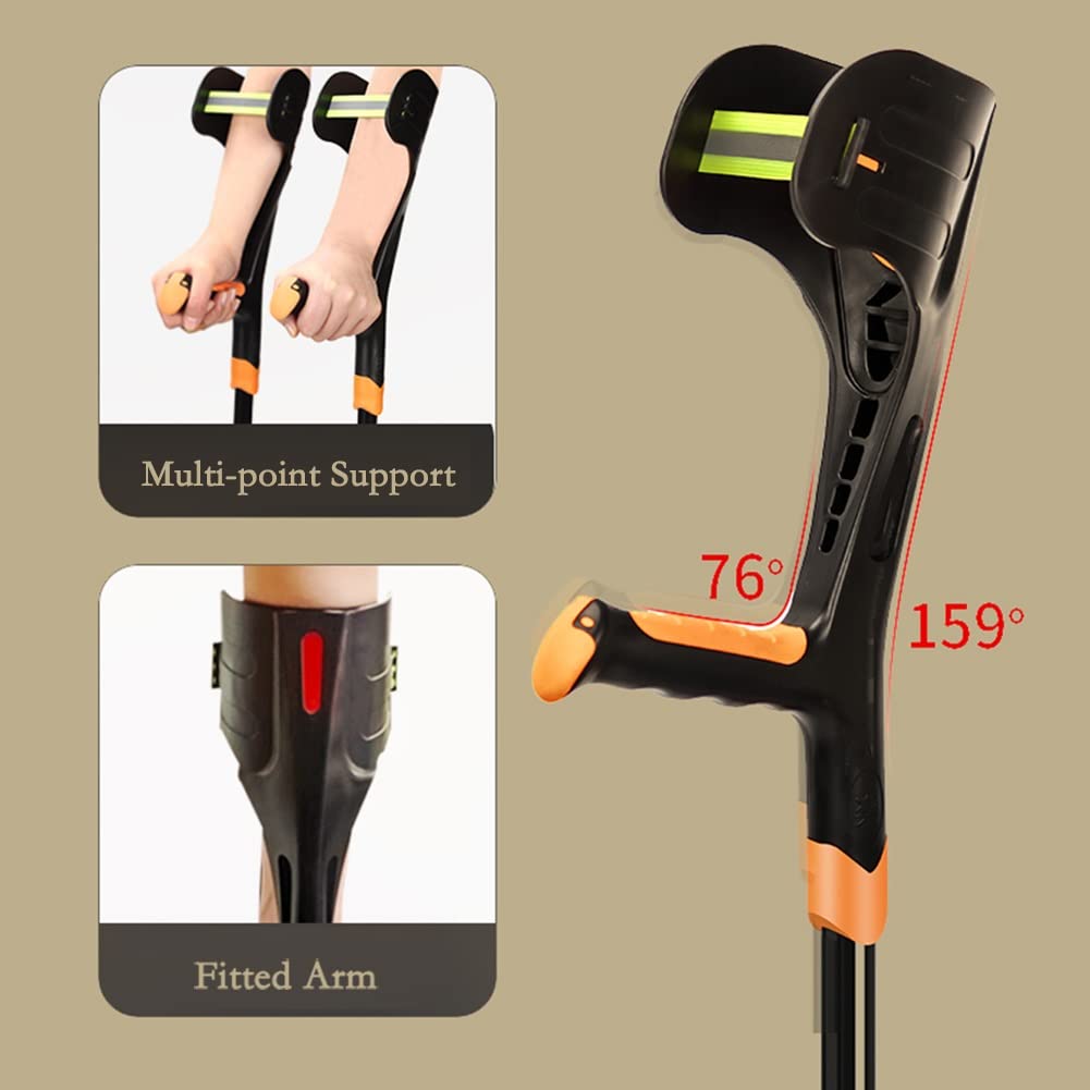 Muletas plegables naranjas para antebrazo para niños y adultos, ajustables y portátiles, ergonómicas, soporte de codo para adolescentes