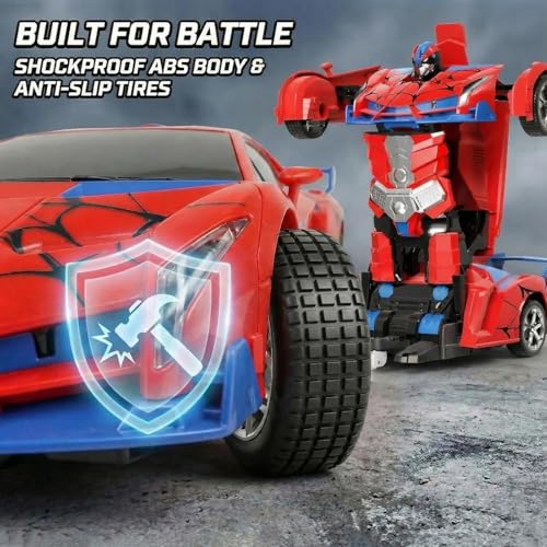 Image of 2-in-1 Transforming Robot Car, 1:18 Remote Control Car for Kids, One-Button Deformation RC Racing Car with LED Light & 360 Drifting, Rechargeable Toy Vehicle Birthday Gift Boys Girls Age 3 4 5 6 7 8+