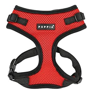 Authentic Puppia RiteFit Harness with Adjustable Neck, Red, Medium