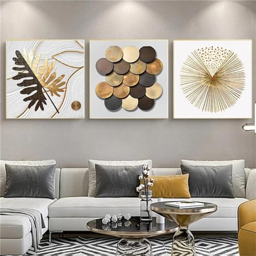 Décoration d'intérieur 40 x 40 cm triptyque abstrait géométrique doré - 3