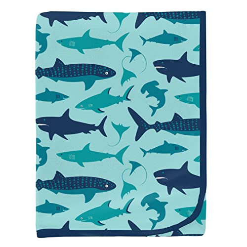 Image of KicKee Swaddling Blanket, Made from Luxuriously Soft KicKee Signature Blend Fabric, Buttery Softness for Snuggling Your Baby (Summer Sky Shark - One Size)