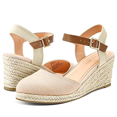 PIZZ ANNU Women's Espadrille Low Wedge Heel Sandals with Buckle Ankle Strap Close Toe Casual Dressy Summer Platform Shoes2