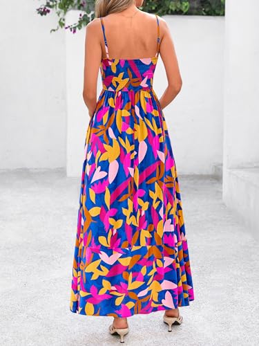 Image of PRETTYGARDEN Women Summer Maxi Dresses 2026 Spaghetti Strap Boho Floral Striped Wedding Guest Beach Vacation Flowy Long Dress