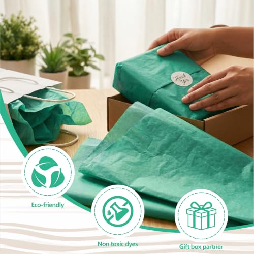 Image of Bobobag 100 Sheets Mint Green Tissue Paper, 20 inch x 14 inch, for Gift Bags, Gift Box Stuffing, Floral Bouquet Wrapping, Fragile Item Cushioning and Basket Lining