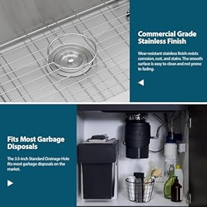 33 Inch Undermount Kitchen Sink 33×19 Stainless Steel 16 Gauge Single Bowl Kitchen Sink with Round Corners Under Mount 33x19x9 Inch