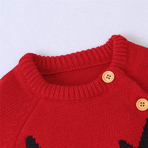 Unisex Infant Baby Christmas Sweater Toddler Reindeer Knit Jumpsuit Outfit (Red, 6-12 Months) #TOP3