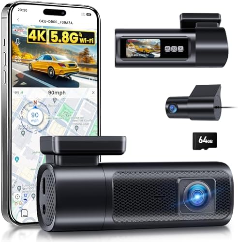 GKU 4K+1080P Dash Cam Front and Rear, 5Ghz Wi-Fi & GPS, WDR, Dual...