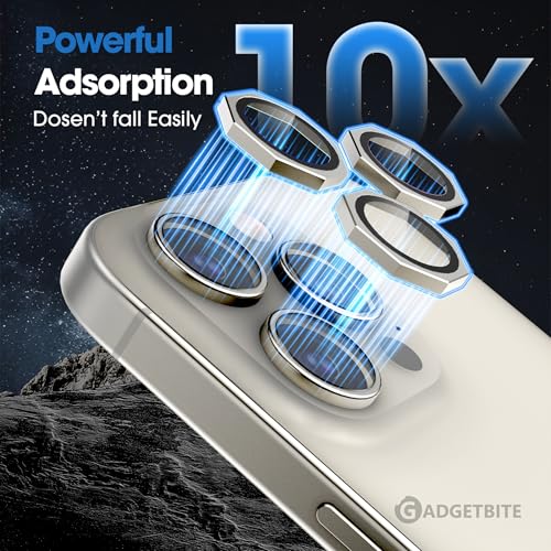 Image of GadgetBite Snaptra Octagon Lens Protector Compatible With iPhone 16 Pro & iPhone 16 Pro Max - 9H Tempered Glass Camera Cover with Metal Ring, Scratch-Resistant,Camera Lens - Natural Titanium