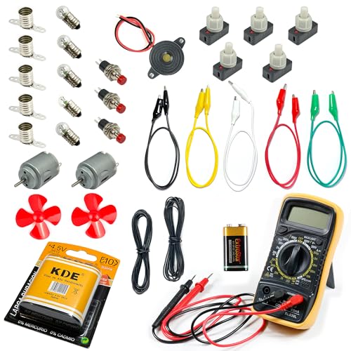 InputMakers Kit Electrico Escolar Avanzado con Multimetro Digital, kit circuito electrico escolar, circuito electrico para niños kit con pila petaca, Colegio e Instituto y Manualidades
