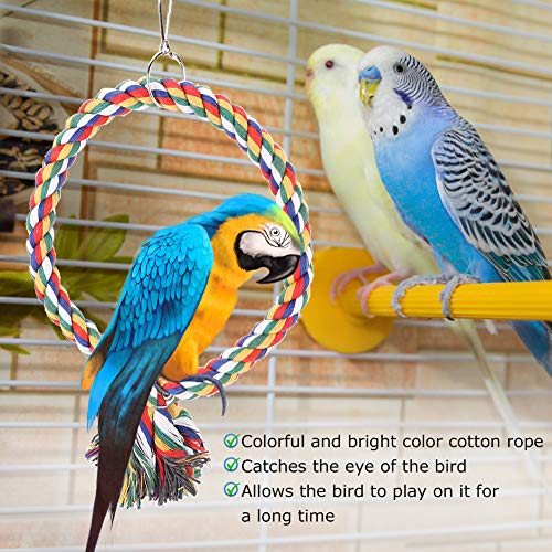 Image of Bird Rope Toy,Round Circle Rings Colorful Cotton Rope Swing Toy Pet Bird Standing Playing Chewing Perches Loop for Parrot Parakeet Bungee Canary Cockatiel Lovebirds