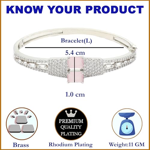 Image of ZENEME Rhodium-Plated Square Shaped American Diamond Studded Kada Bracelet For Girls and Women