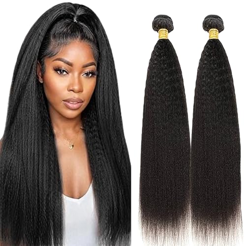 Extensiones de cabello humano lacio Yaki negro natural en dos paquetes de 22"