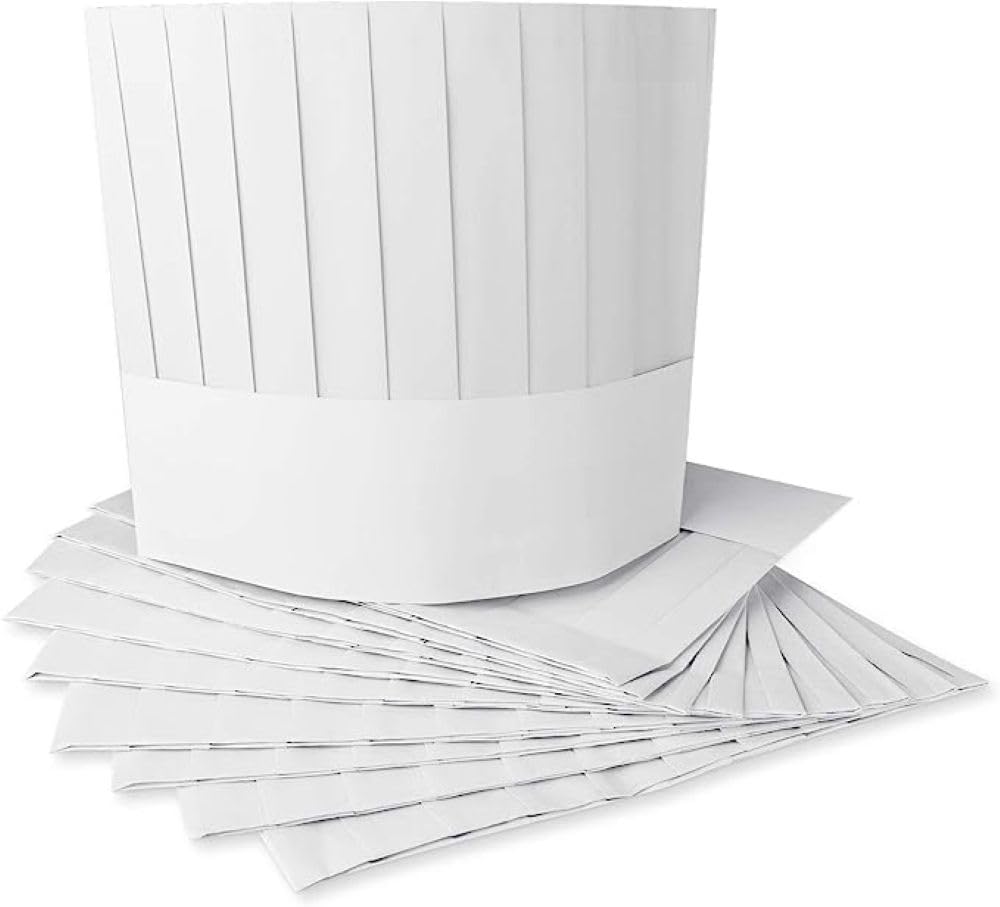 HOT BARGAINS Disposable Chef Hat, White, 11.5 Inch Adjustable Kitchen Cooking Cap for Home and Catering, 50 Pack