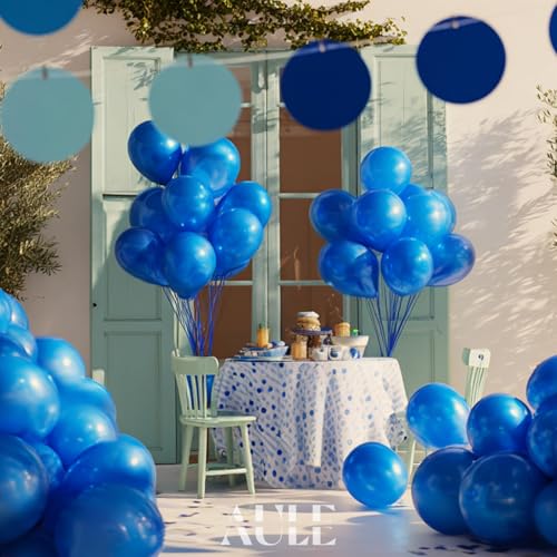 Image of AULE 50Pcs Metallic 12 Inch Blue Chrome Helium Shiny Balloons | Latex Thicken Wedding Birthday Shower Graduation Christmas Carnival Party Decorations