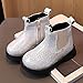 IWIHMIV Girls Glitter Ankle Boots with Side Zipper Shoes Boys Fashion Comfortable Non Slip Flat Bottom Short Boots（White,12