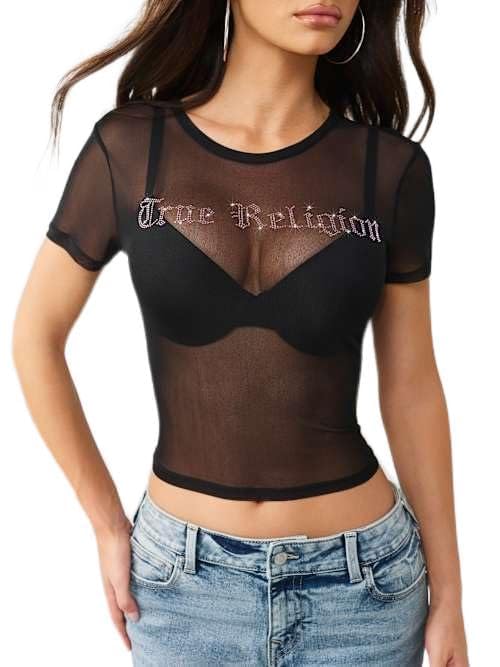 Haut à Manches Courtes en Maille Femme Noir M True Religion