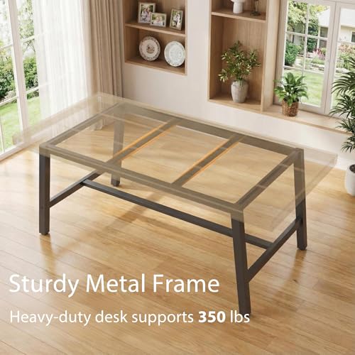 Image of IDEALHOUSE Rustic Dining Table for 6-8 People, 70 inch Long Rectangle Kitchen Table, Industrial Farmhouse Wooden Kitchen Tables with Sturdy Metal Frame, Dining Room Table for Office, Home