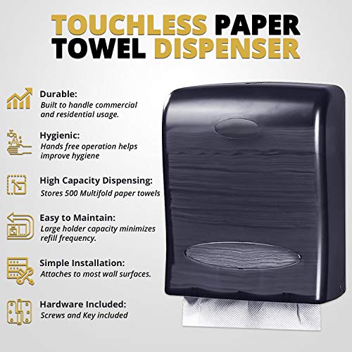 Touchless Paper Towel Dispenser by Oasis Creations  - Wall Mount - Hold 500 Multifold Paper Towels - Black Smoke - Thumbnail 6
