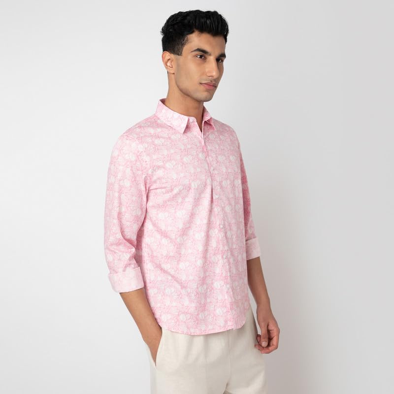 Image of MARK & ALBERT Men's Printed Full Sleeves Regular Fit Shirt Blue | 100% Cotton Stretchable Fabric