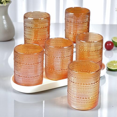 Image of Kookee Jupiter Vintage Hobnail Bubble Glass Whiskey Tumblers Set of 6 | 300ml Old Fashioned Drinking Glasses for Cocktails, Bourbon & Beverages (11357)