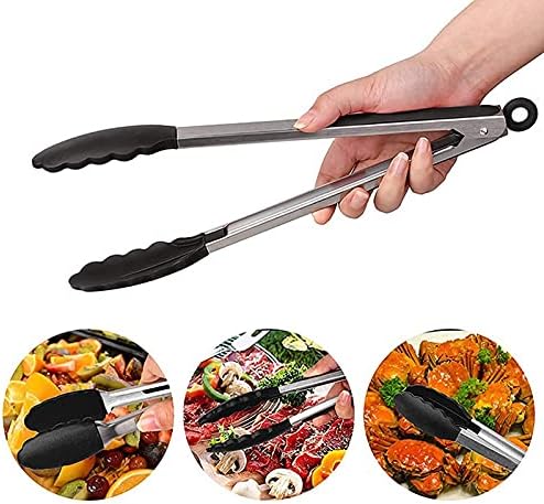 Cooking Tongs 1pc Grilling Tong Stainless Steel Silicone Cooking Grilling Barbecue Non-Stick Salad Cake Serving Clip