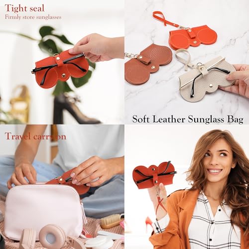 Image of FEISEDY 2Pack Soft Leather Sunglass Bag, Portable Holder Eyeglasses Case | Lightweight Portable Design, With Button Clip Wrist Strap for Travel Daily Use B0049
