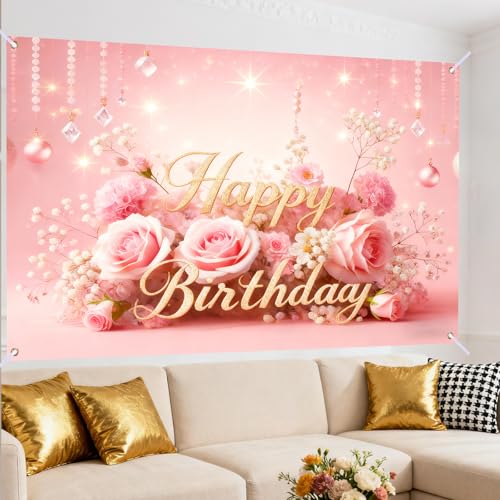 Image of Nuxovilar Luxury Birthday Banner Backdrop 71 inchx43 Polyester