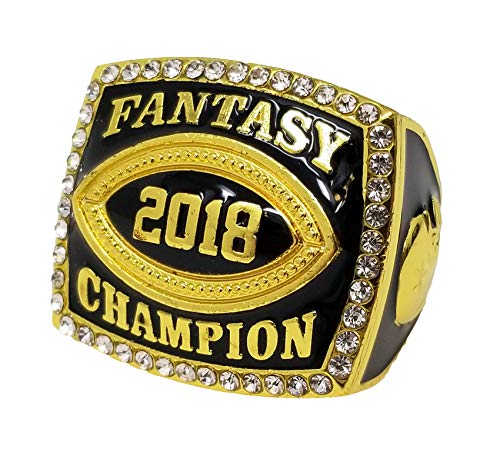 Decade Awards 2018 Gold Fantasy Football Champion Ring With Rhinestone Border - Heavy Ffl League Champ Ring With Stand (10) #TOP7