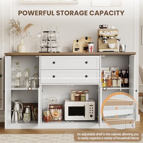 GAOMON 58" Sideboard Buffet Cabinet with Storage with 4 Doors & 2 Drawers, Farmhouse Wood Cupboard Kitchen Pantry Storage Cabinet Coffee Bar Station for Kitchen, Living Room, Dining Room