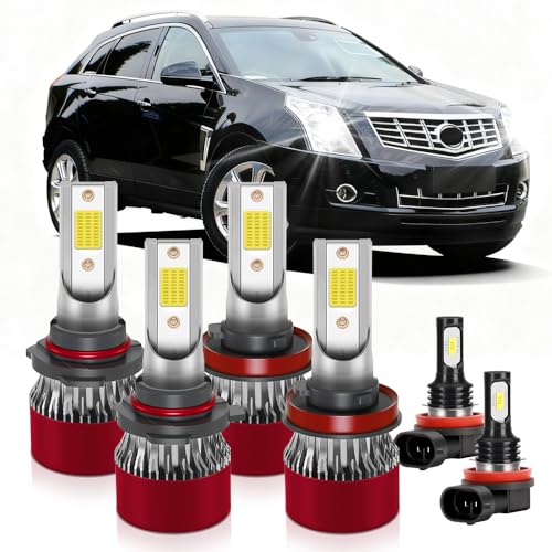 Kymmuhaogr Super-Bright Light Bulbs Fit for 2010-2016 Cadillac SRX 9005 High Beam H11 Low Beam H11 Fog Light with Cooling Fan 15000 RPM Plug and Play Pack of 6