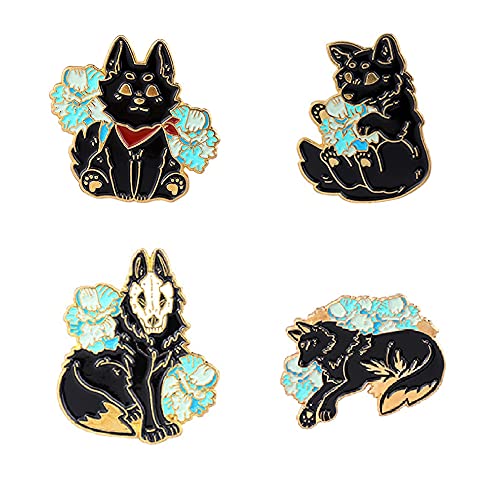ROFARSO Wolf Fox Enamel Lapel Pin Set Cartoon Myths and Legends Pin, Halloween Accessory for Backpacks Clothing Bags Hats Shirts (4piccs pin set)