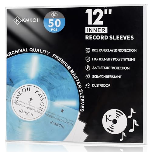 KMKOII 50 x 12 Zoll Premium Antistatisch Schallplatten Innenhüllen Gefüttert |aus 3-Lagige HDPE+Reispapier| Audiophile Schallplatten hüllen Innen Reispapier für LP Vinyl Inner Sleeves Schutzhülle