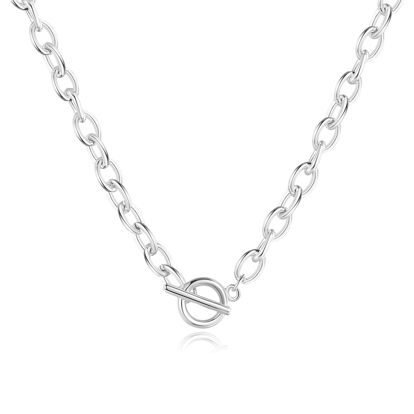 FINELOVEPaperclip Chain Necklace for Women - Baroque Pendant Necklace, Personalized Link Chain Necklace for Women Jewelry Gifts