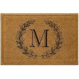 Mohawk Home Entryway Door Mat Laurel Monogram Letter M 2' x 3' Faux Coir Doormat All Weather Outdoor Non Slip Recycled Rubber