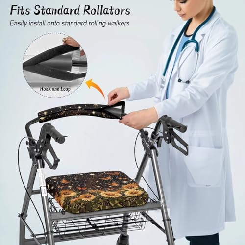 Image of Soft Walker Backrest and Seat Covers, Sunflower Universal Adjustable Rollator Seat Covers, Accessories for Seniors with Seat Cover