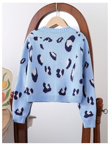 Girl's Cheetah Cardigan Sweater Bow Crop Cardigans Leopard Print Sweaters Long Sleeve Crew Neck Button Front Knit Top2