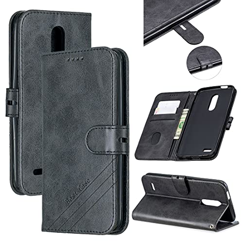 Compatibile Con LG K10 (2018)/ K11 / K30 2018 funda cover case stand flip libro protección magnética gel silicona TPU suave ecopiel cartera portatarjetas (negro)