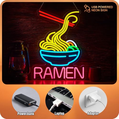Image of Ramen Neon Sign Noodles Led Lights with Dimmer | Business Signs for Ramen Shop Restaurant Compatible with Smart Plug Timer