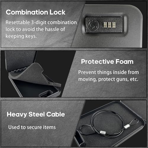 Pistol Safe, Portable Travel Gun Safe, Handgun Lock Box with Combination Lock for Home Desk Bedside Car, Black - Image 4