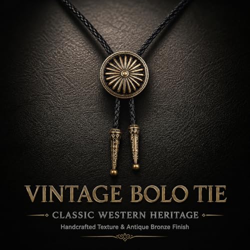 Image of Cowboy Bolo Tie for Men, Vintage Cow Skull Bolo Tie Necklace Native American Necktie for Men Women