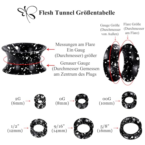 Longbeauty 12er Set Schwarz Weiß Silikon Ohr Tunnel Set mit Punkten Ohr Piercing Schmuck 10mm