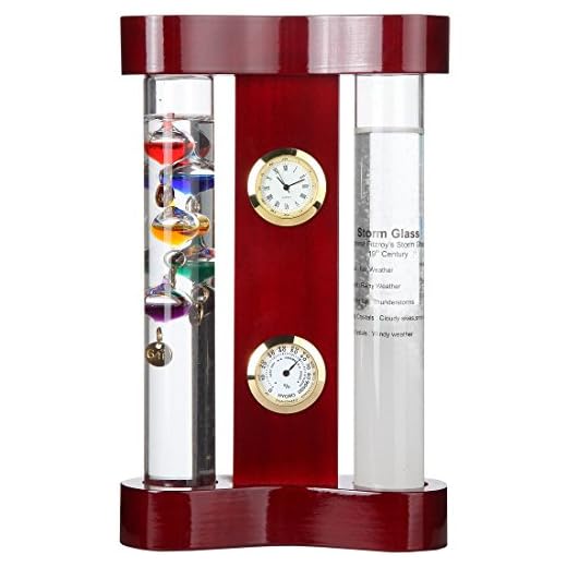 Lily's Home Analog Weather Station, with Galileo Thermometer, a Precision Quartz Clock, Analog Hygrometer, and Fitzroy Storm Glass Weather Predictor, 5 Multi-Colored Spheres (4.25 in x 5 in)