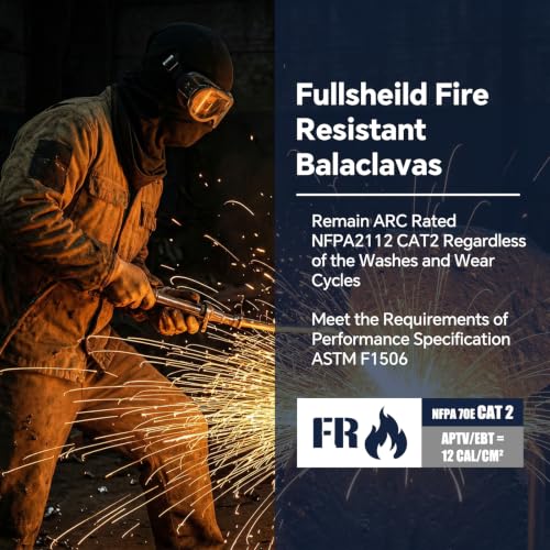 Image of Fullsheild FR Balaclava CAT2 7oz Flame-Retardant Cotton Face Mask, NFPA2112 | Arc Rated Covering Hood for Welding, Protective Helmet Liner for Men Women, UV Face Mask Windproof, Lightweight & Breathable