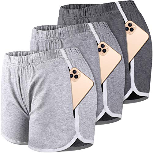Bodybay 3 Pack Women Dolphin Shorts with Pockets Elastic Waist Cotton Shorts Booty Shorts Yoga Athletic Running Workout