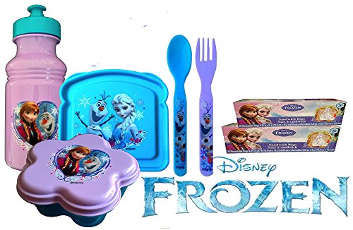 Exclusive Disney's Frozen Meal Time Lunch Set! 9 Pc. All Enclusive Set Includes: Resuable Meal Storage Containers, Flateware & FrozenSandwhich Bags! Featuring Elsa, Anna & Olaf! by Zak