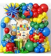 Red Yellow Green Blue Balloon Arch Kit 123Pcs Rainbow Balloons Garland with Star Foil Balloon Car...
